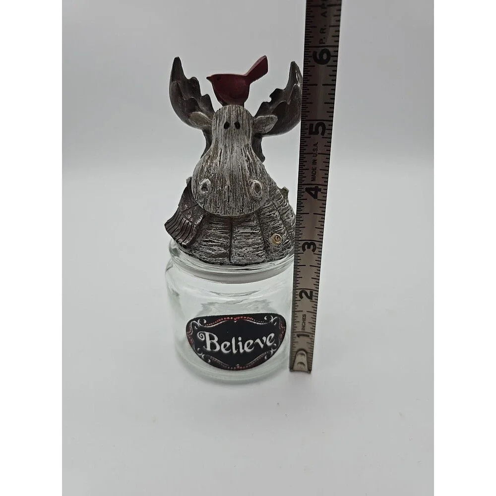Vintage Holiday Reindeer Believe Candy Jar Christmas Decor
